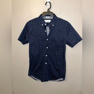 Hawker Rye shirt - navy print short sleeve button front w/chest pocket